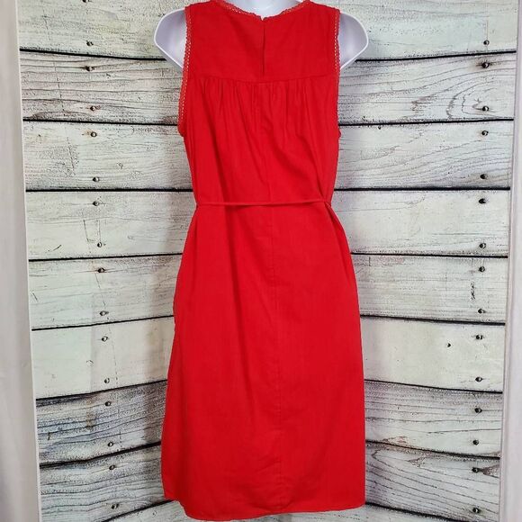 Knox Rose Red Sleeveless Dress Small Crochet Neckline Belted Boho Summer - Picture 4 of 7